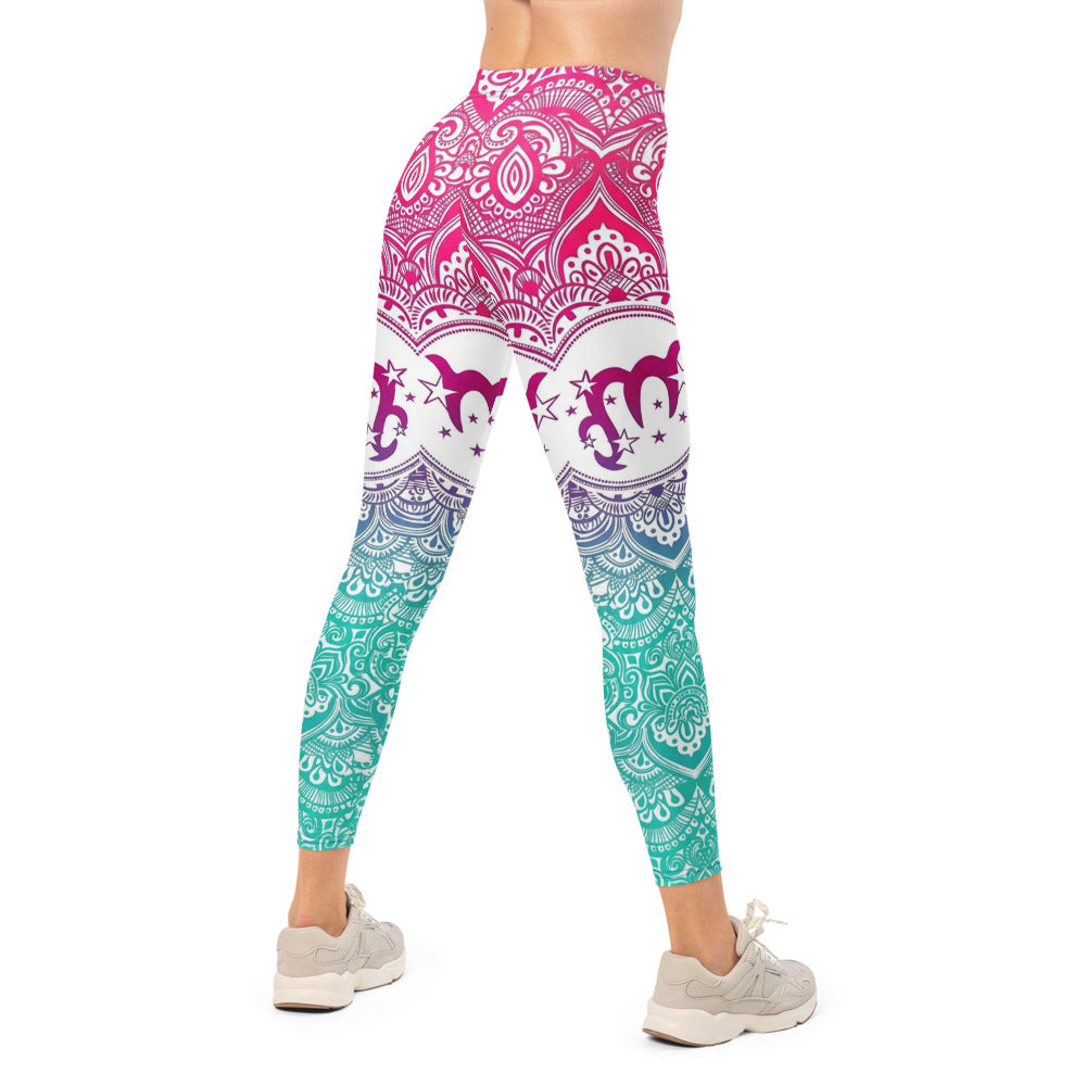 Personalisierte Damen Yoga Leggings Mandala Muster Pink Türkis Fitness Sportleggings Farbverlauf H919