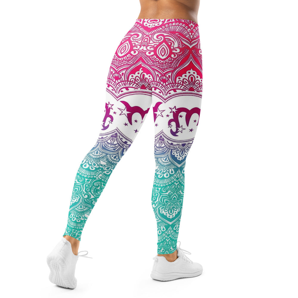 Personalisierte Damen Yoga Leggings Mandala Muster Pink Türkis Fitness Sportleggings Farbverlauf H919