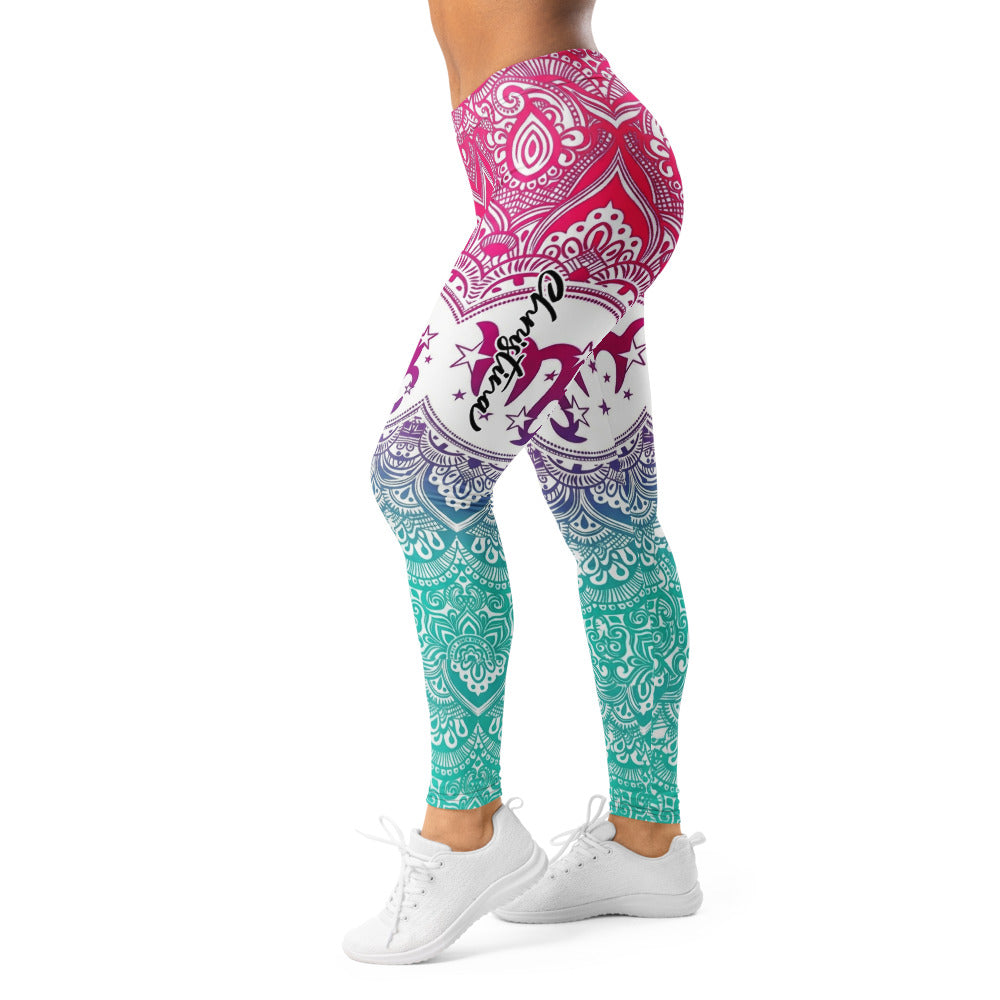 Personalisierte Damen Yoga Leggings Mandala Muster Pink Türkis Fitness Sportleggings Farbverlauf H919