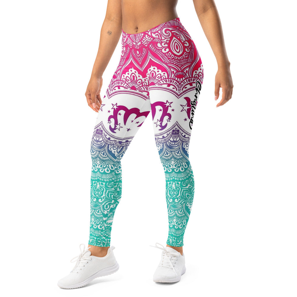 Personalisierte Damen Yoga Leggings Mandala Muster Pink Türkis Fitness Sportleggings Farbverlauf H919