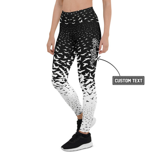 Personalisierte Damen Sportleggings Schwarz Weiß Vogelschwarm Design Yoga Fitnesshose L315 - XL
