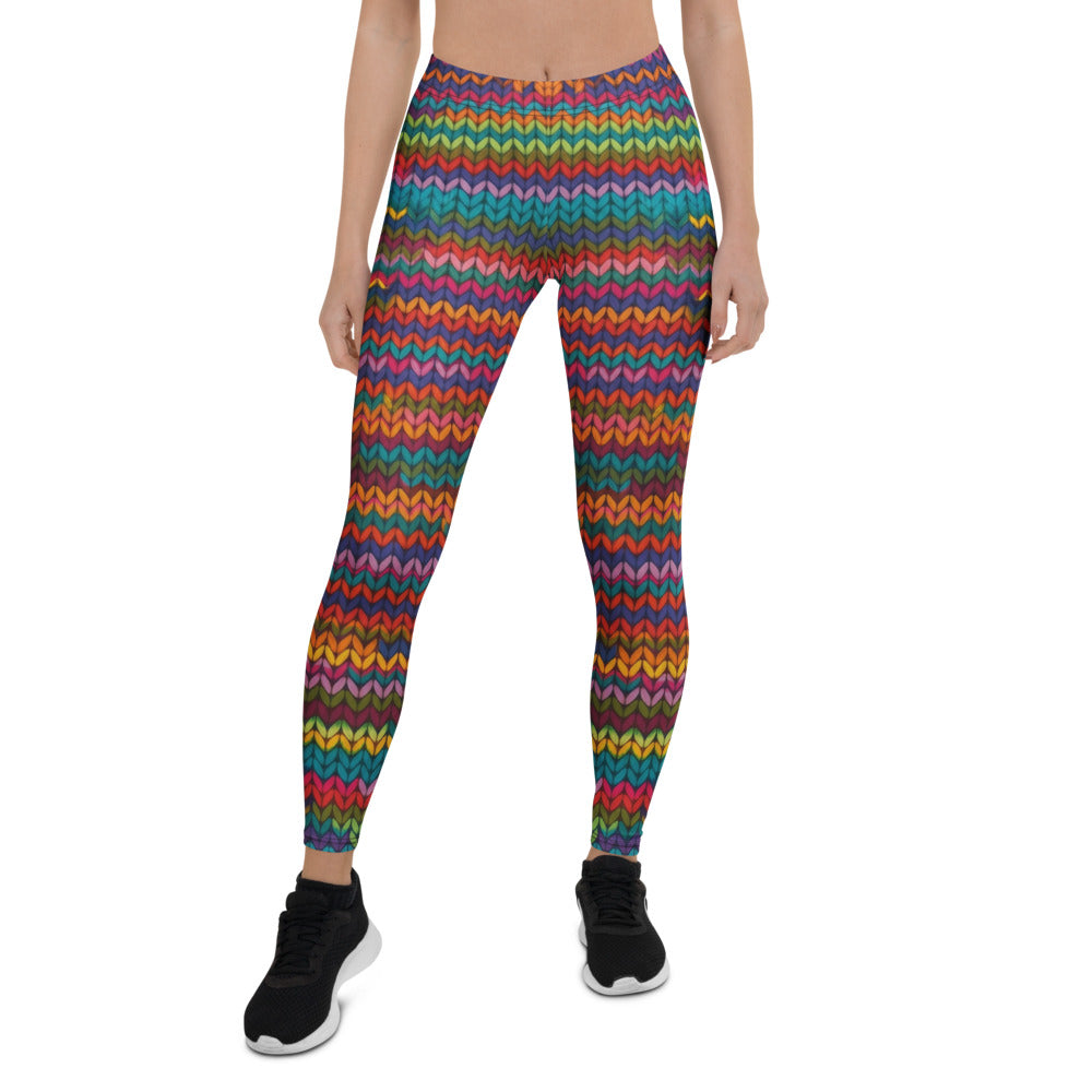 Personalisierte Damen Sportleggings Buntes Strickmuster Regenbogen Fitness Leggings Yoga Hose N326