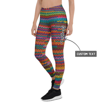 Personalisierte Damen Sportleggings Buntes Strickmuster Regenbogen Fitness Leggings Yoga Hose N326 - XL