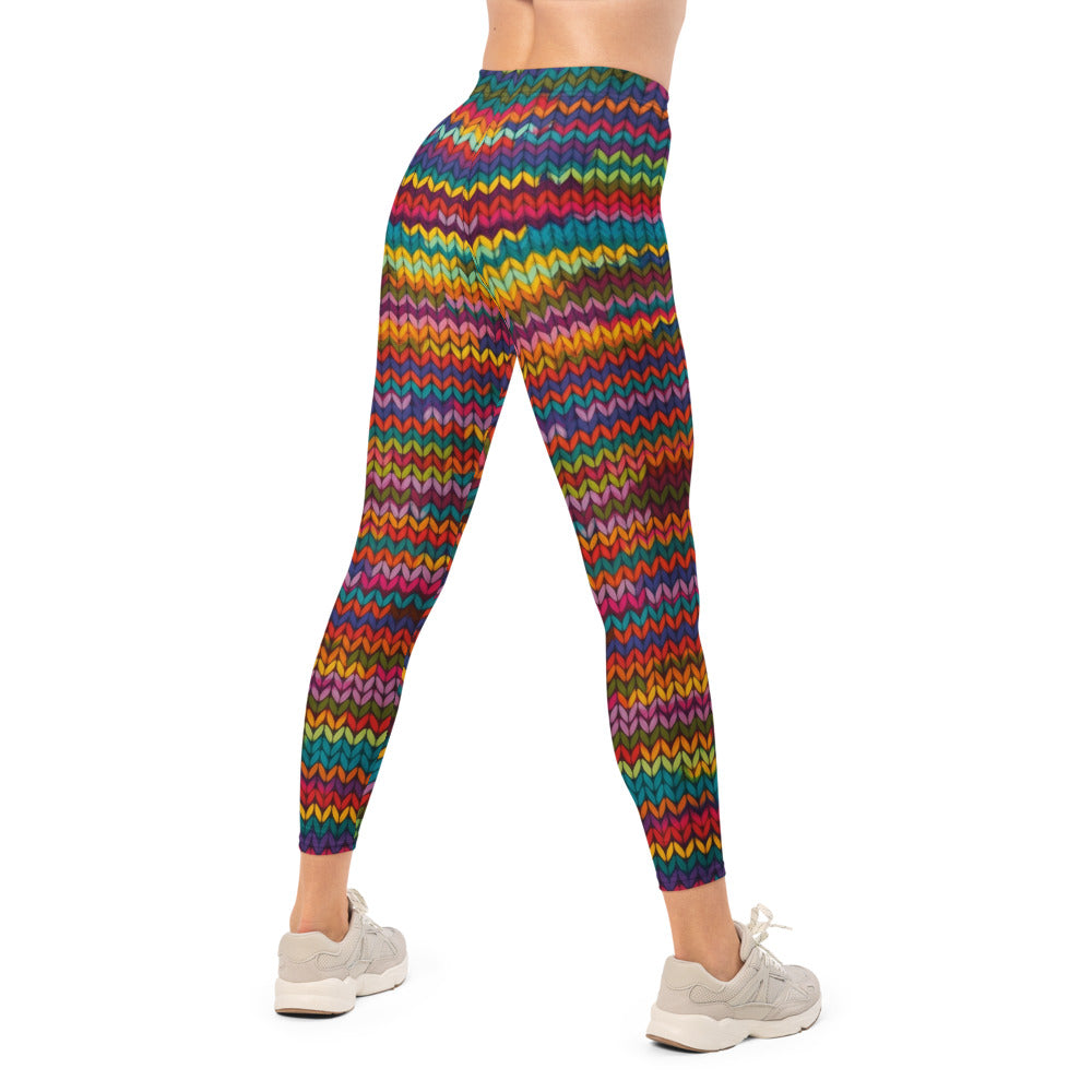 Personalisierte Damen Sportleggings Buntes Strickmuster Regenbogen Fitness Leggings Yoga Hose N326
