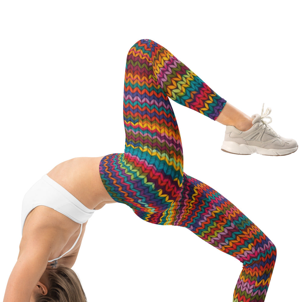Personalisierte Damen Sportleggings Buntes Strickmuster Regenbogen Fitness Leggings Yoga Hose N326