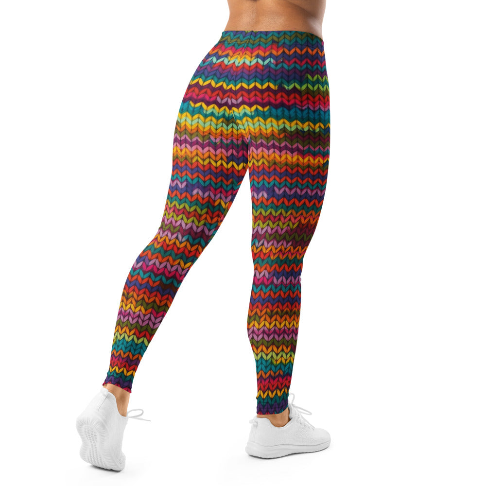 Personalisierte Damen Sportleggings Buntes Strickmuster Regenbogen Fitness Leggings Yoga Hose N326