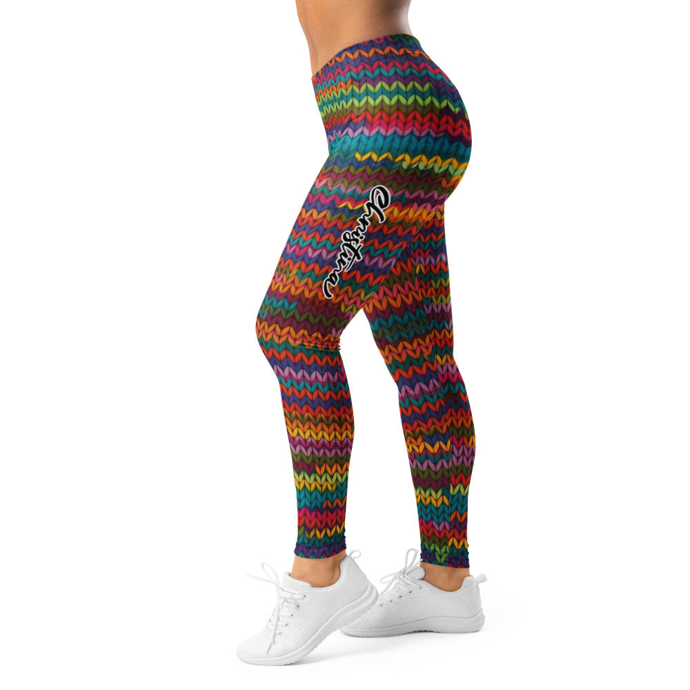 Personalisierte Damen Sportleggings Buntes Strickmuster Regenbogen Fitness Leggings Yoga Hose N326