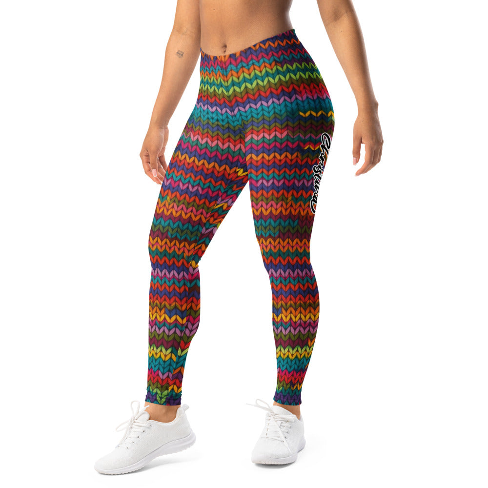 Personalisierte Damen Sportleggings Buntes Strickmuster Regenbogen Fitness Leggings Yoga Hose N326