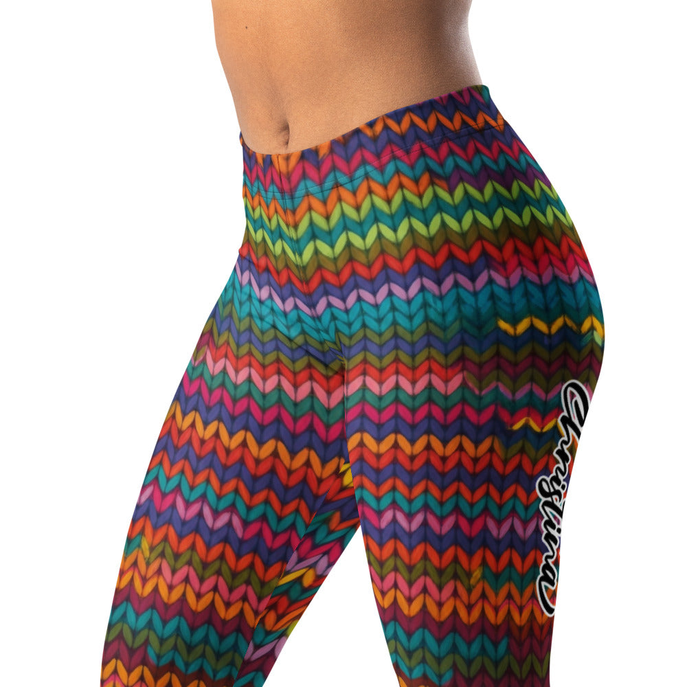 Personalisierte Damen Sportleggings Buntes Strickmuster Regenbogen Fitness Leggings Yoga Hose N326