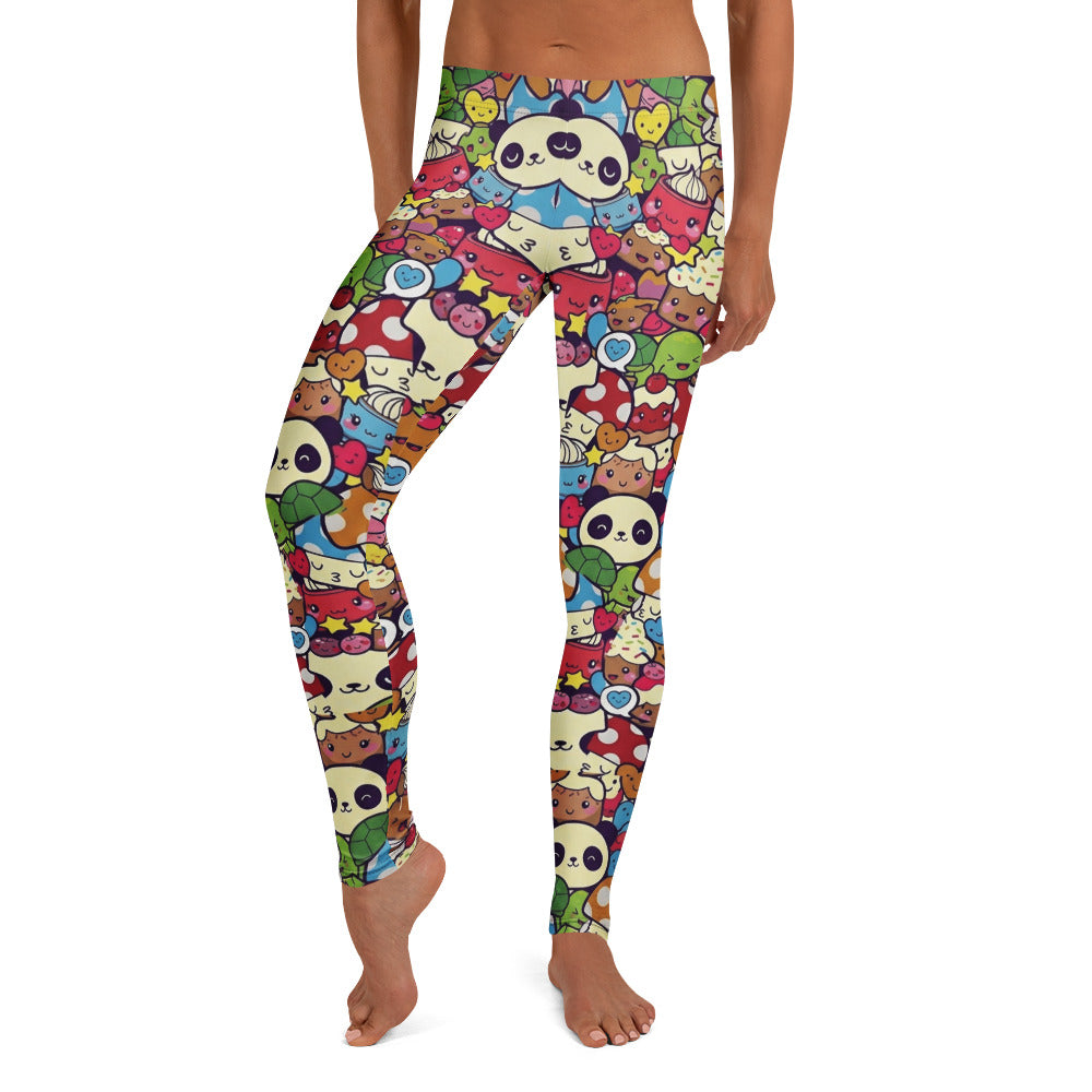 Personalisierte Damen Sportleggings Kawaii Doodle Design Bunt Panda Muster Fitness Yoga Leggings B041