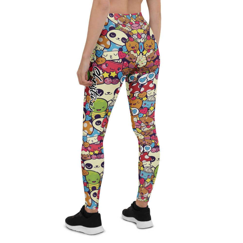 Personalisierte Damen Sportleggings Kawaii Doodle Design Bunt Panda Muster Fitness Yoga Leggings B041