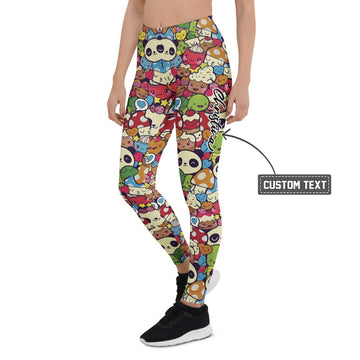 Personalisierte Damen Sportleggings Kawaii Doodle Design Bunt Panda Muster Fitness Yoga Leggings B041 - XL