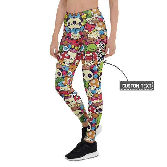 Personalisierte Damen Sportleggings Kawaii Doodle Design Bunt Panda Muster Fitness Yoga Leggings B041 - XL
