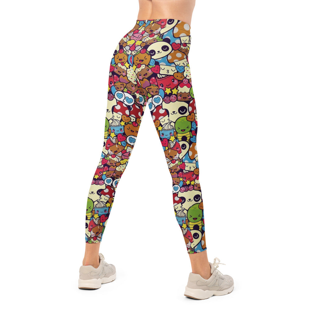 Personalisierte Damen Sportleggings Kawaii Doodle Design Bunt Panda Muster Fitness Yoga Leggings B041