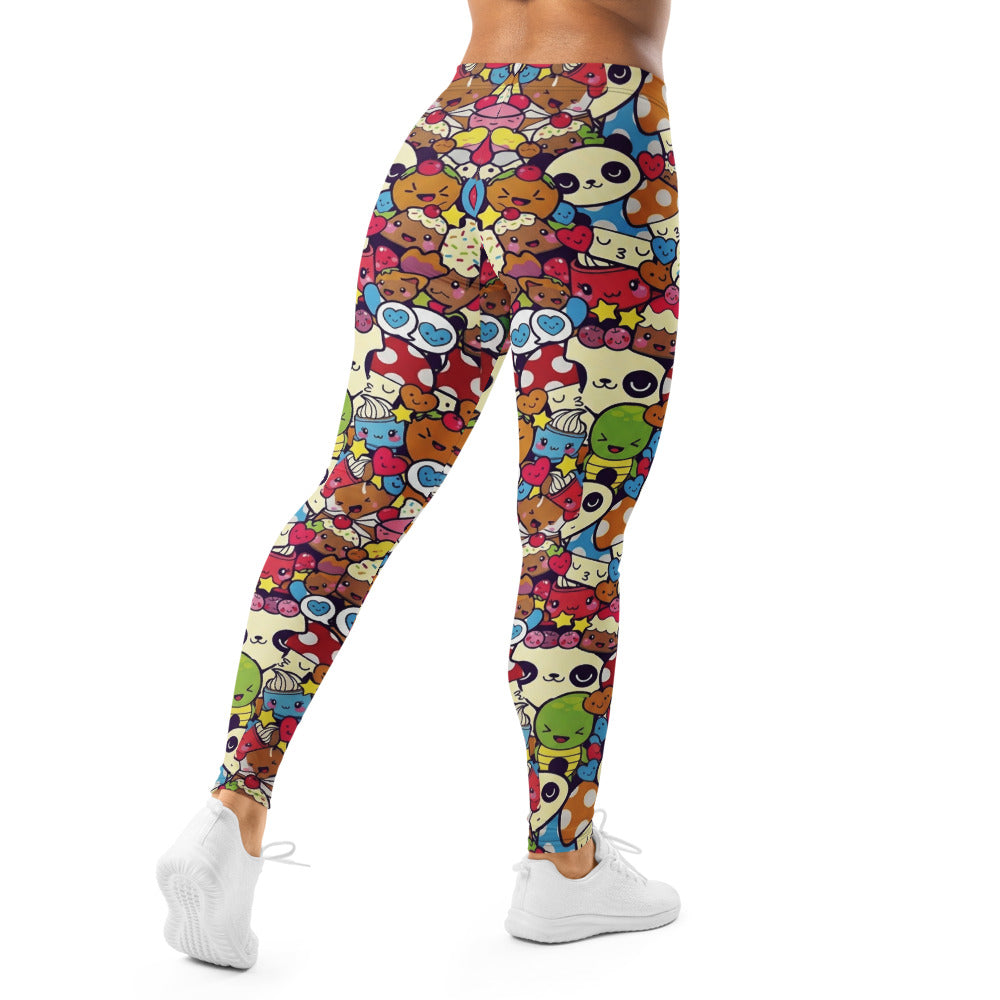 Personalisierte Damen Sportleggings Kawaii Doodle Design Bunt Panda Muster Fitness Yoga Leggings B041