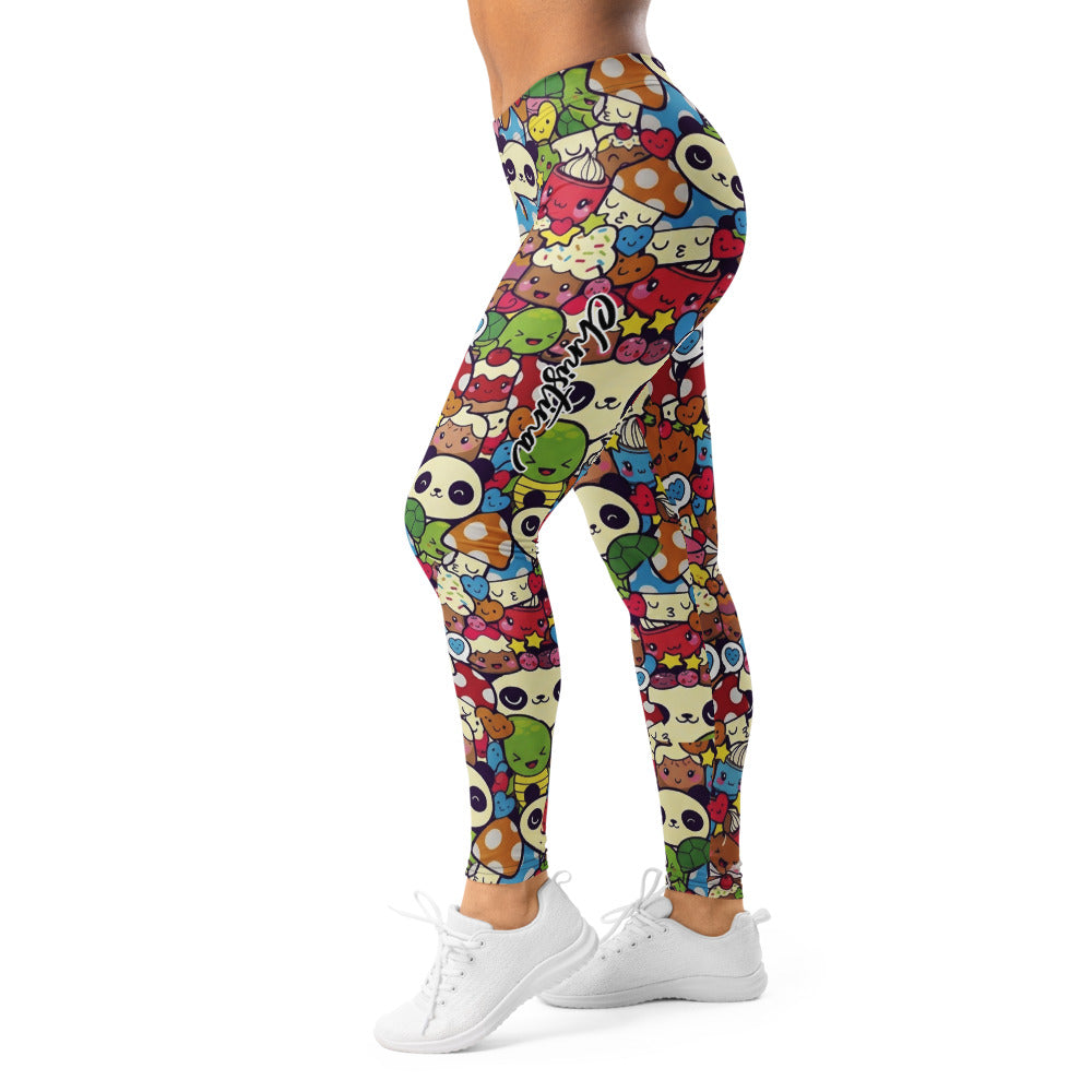 Personalisierte Damen Sportleggings Kawaii Doodle Design Bunt Panda Muster Fitness Yoga Leggings B041