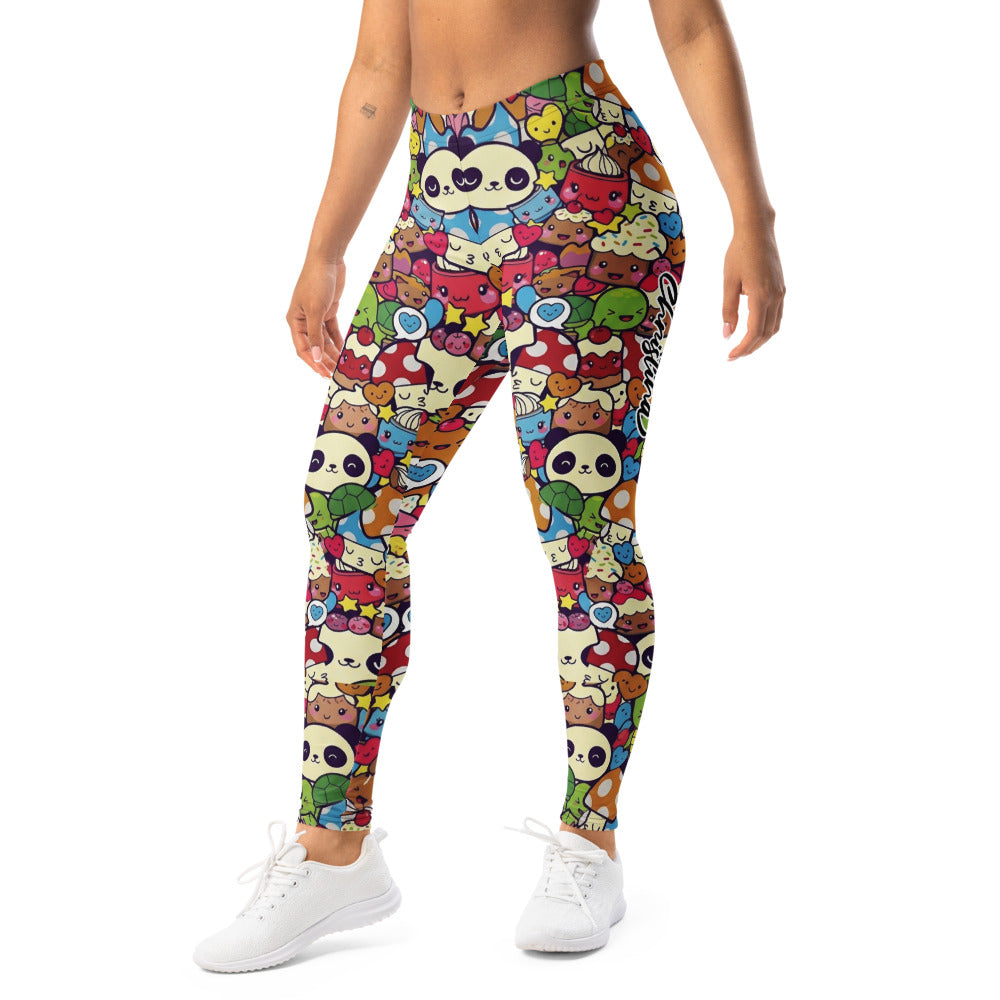 Personalisierte Damen Sportleggings Kawaii Doodle Design Bunt Panda Muster Fitness Yoga Leggings B041
