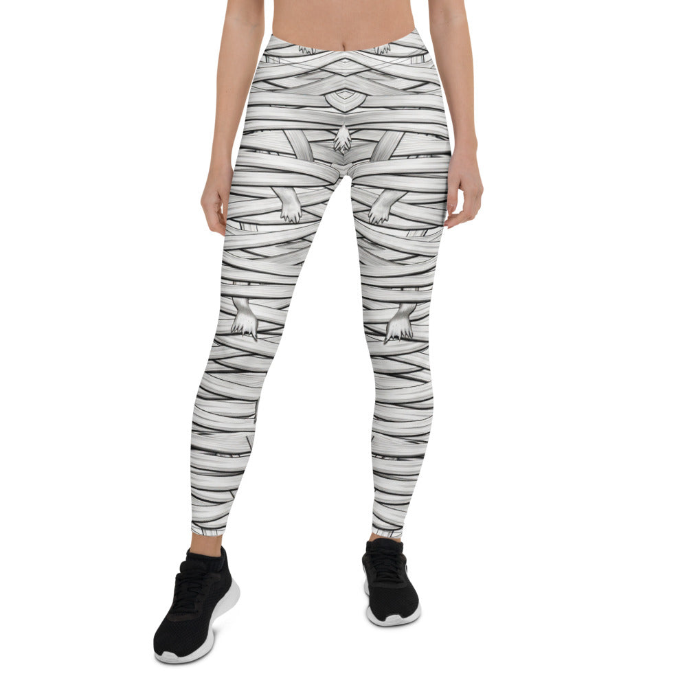 Personalisierte Damen Sportleggings Mumien-Design Weiß Schwarz Halloween Fitness Leggings Bandagen-Optik M509