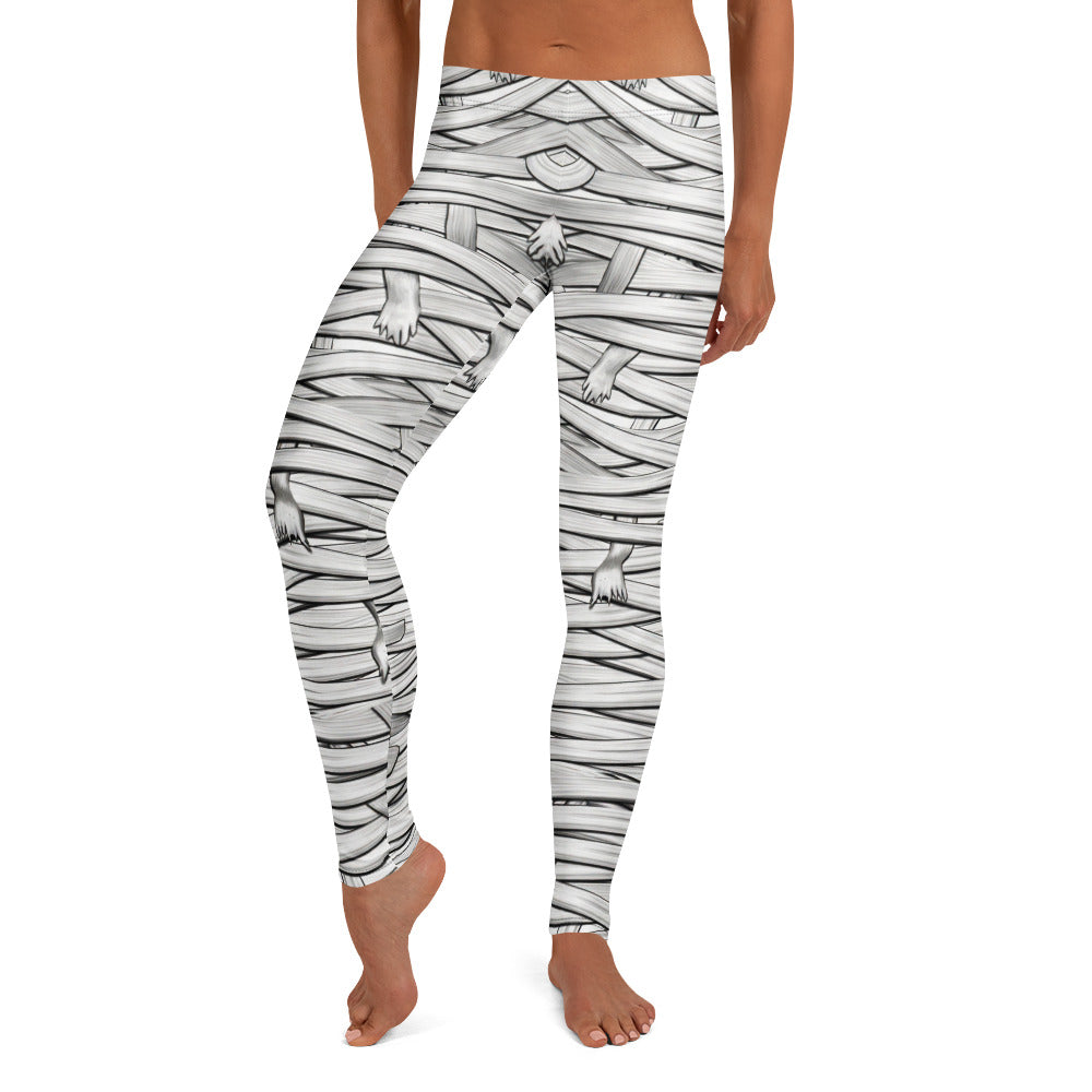 Personalisierte Damen Sportleggings Mumien-Design Weiß Schwarz Halloween Fitness Leggings Bandagen-Optik M509