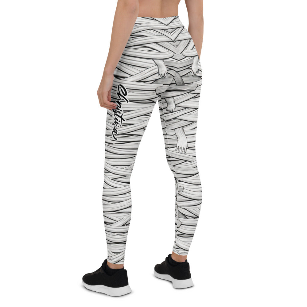 Personalisierte Damen Sportleggings Mumien-Design Weiß Schwarz Halloween Fitness Leggings Bandagen-Optik M509