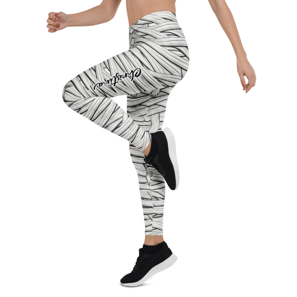 Personalisierte Damen Sportleggings Mumien-Design Weiß Schwarz Halloween Fitness Leggings Bandagen-Optik M509