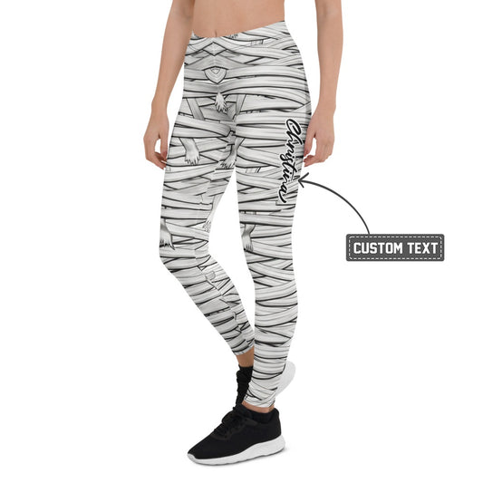 Personalisierte Damen Sportleggings Mumien-Design Weiß Schwarz Halloween Fitness Leggings Bandagen-Optik M509 - XL