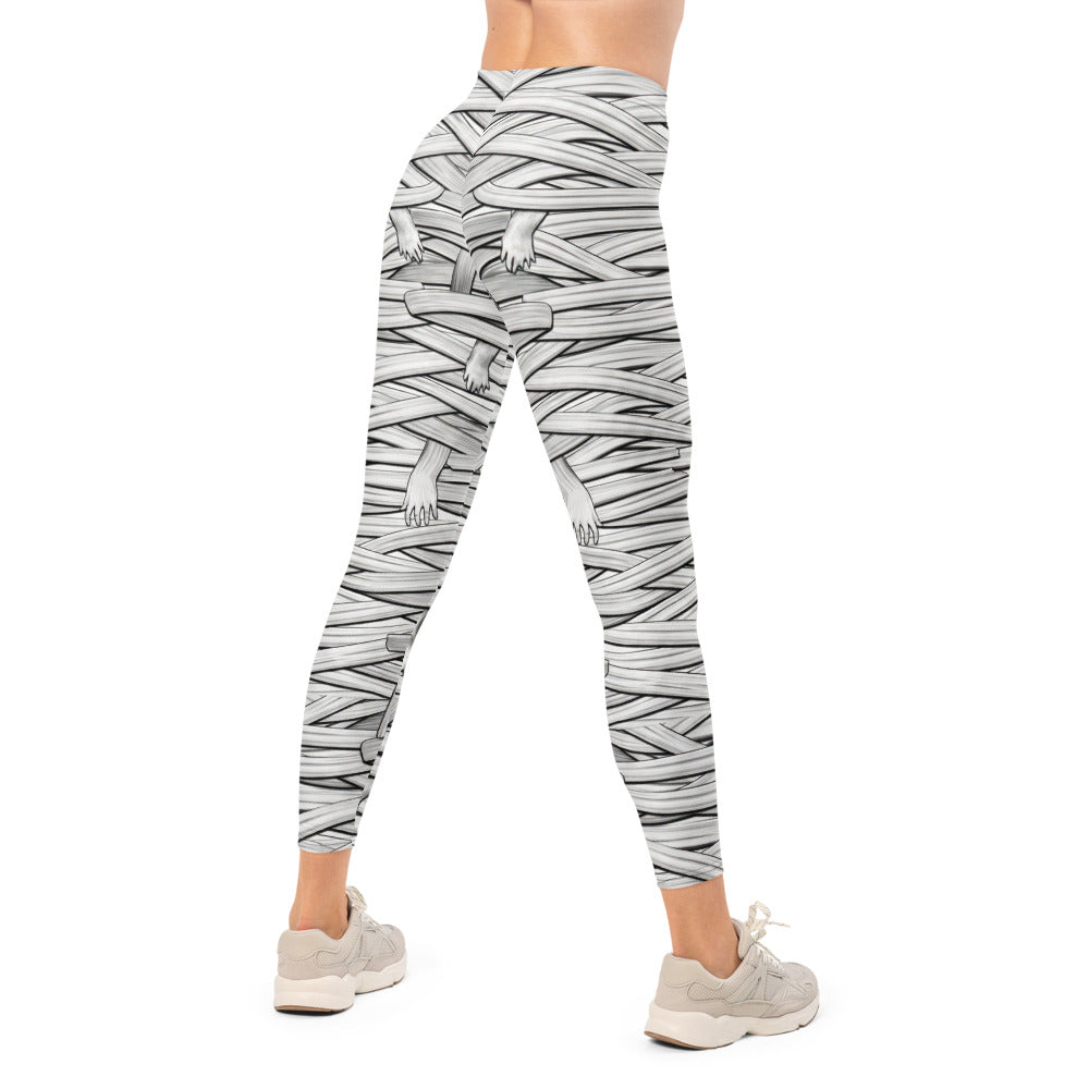 Personalisierte Damen Sportleggings Mumien-Design Weiß Schwarz Halloween Fitness Leggings Bandagen-Optik M509
