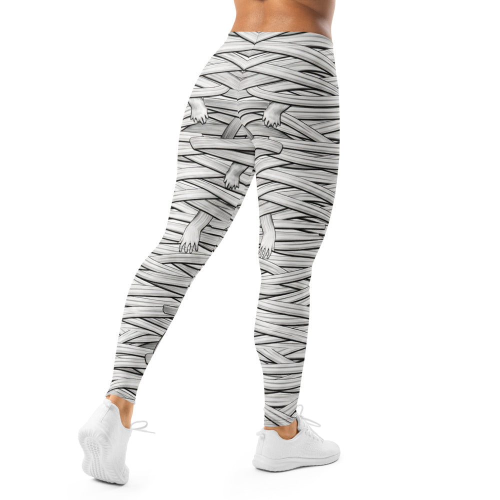 Personalisierte Damen Sportleggings Mumien-Design Weiß Schwarz Halloween Fitness Leggings Bandagen-Optik M509