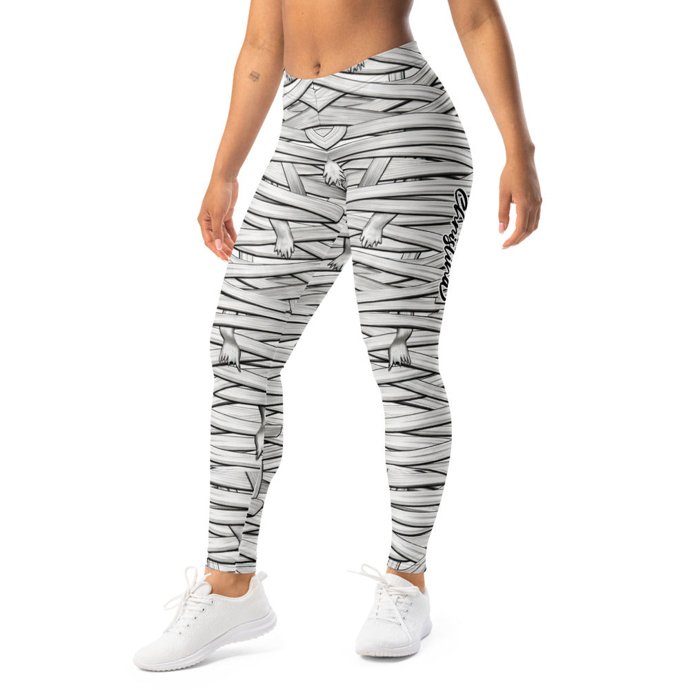 Personalisierte Damen Sportleggings Mumien-Design Weiß Schwarz Halloween Fitness Leggings Bandagen-Optik M509