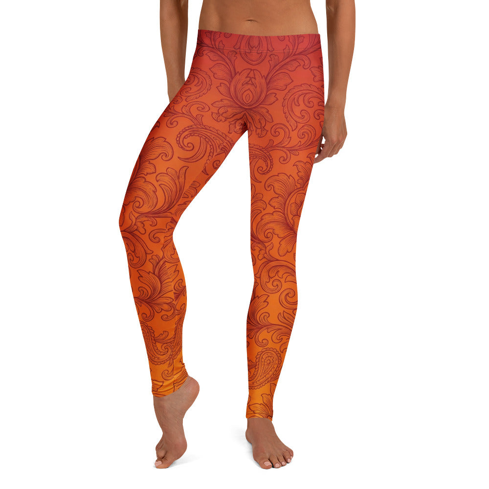 Personalisierte Damen Sportleggings Barock Muster Farbverlauf Rot Orange Fitness Yoga Leggings Z901