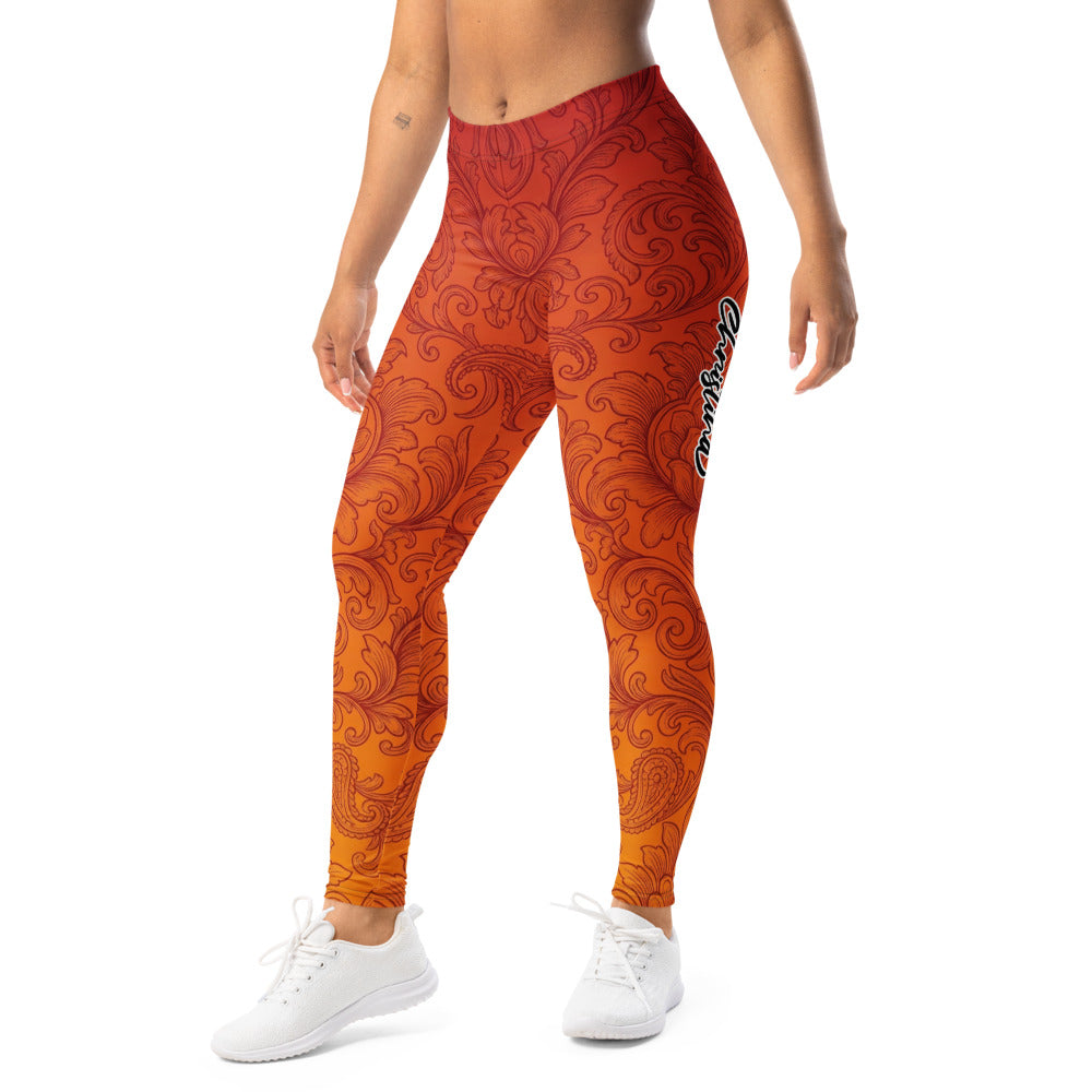 Personalisierte Damen Sportleggings Barock Muster Farbverlauf Rot Orange Fitness Yoga Leggings Z901