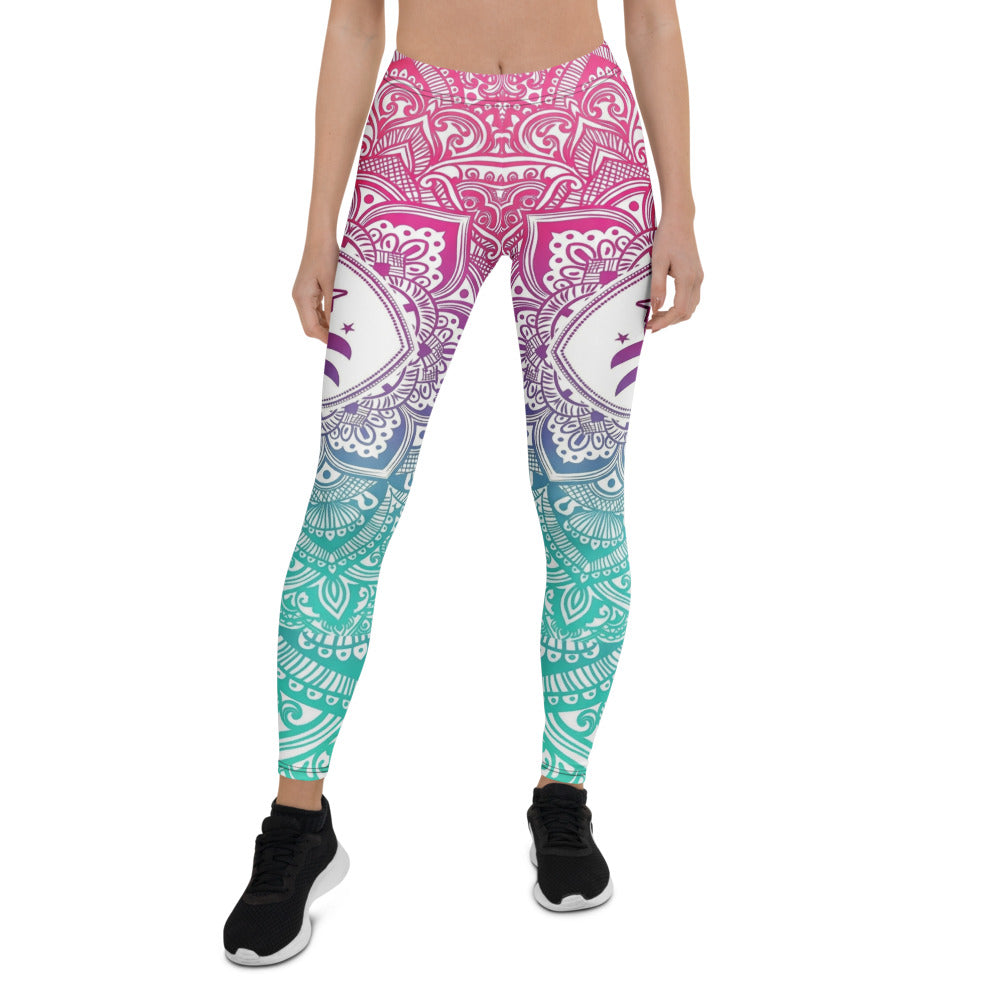 Personalisierte Damen Yoga Leggings Mandala Muster Farbverlauf Pink Blau Türkis Fitness Sportleggings M013