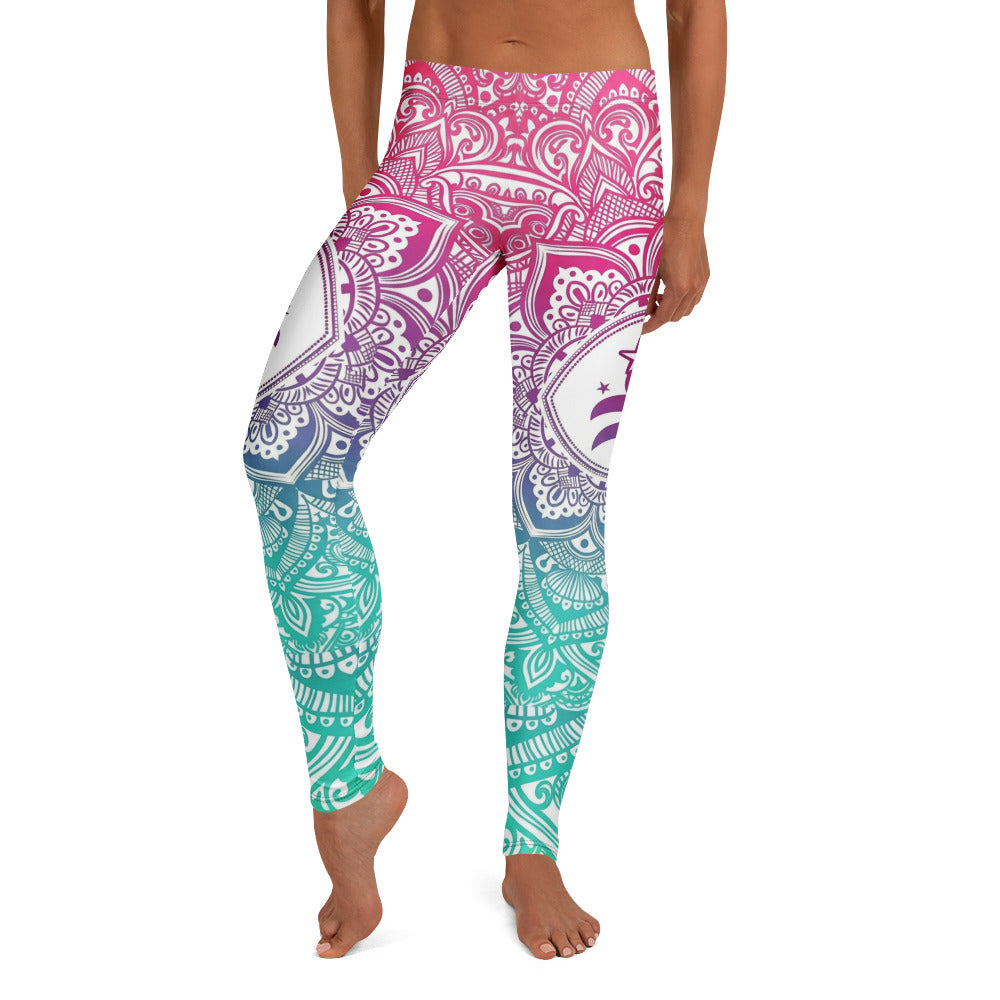 Personalisierte Damen Yoga Leggings Mandala Muster Farbverlauf Pink Blau Türkis Fitness Sportleggings M013