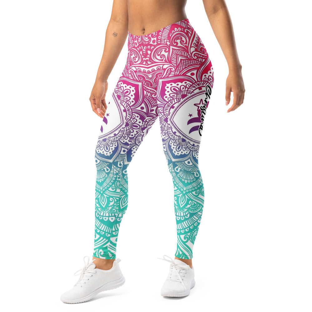Personalisierte Damen Yoga Leggings Mandala Muster Farbverlauf Pink Blau Türkis Fitness Sportleggings M013