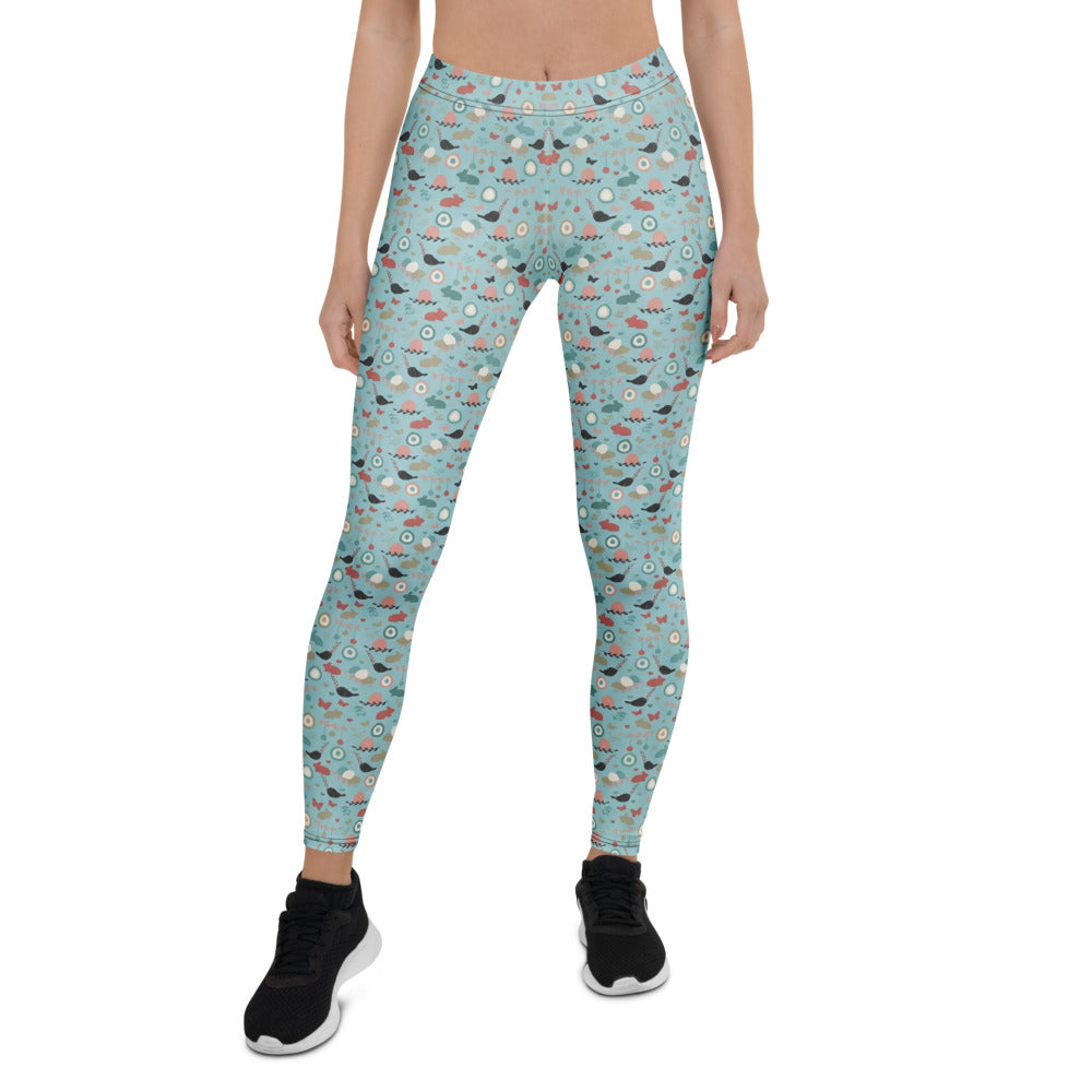 Personalisierte Damen Sportleggings Hellblau Buntes Muster Yoga Leggings Fitnesshose Abstrakt G490