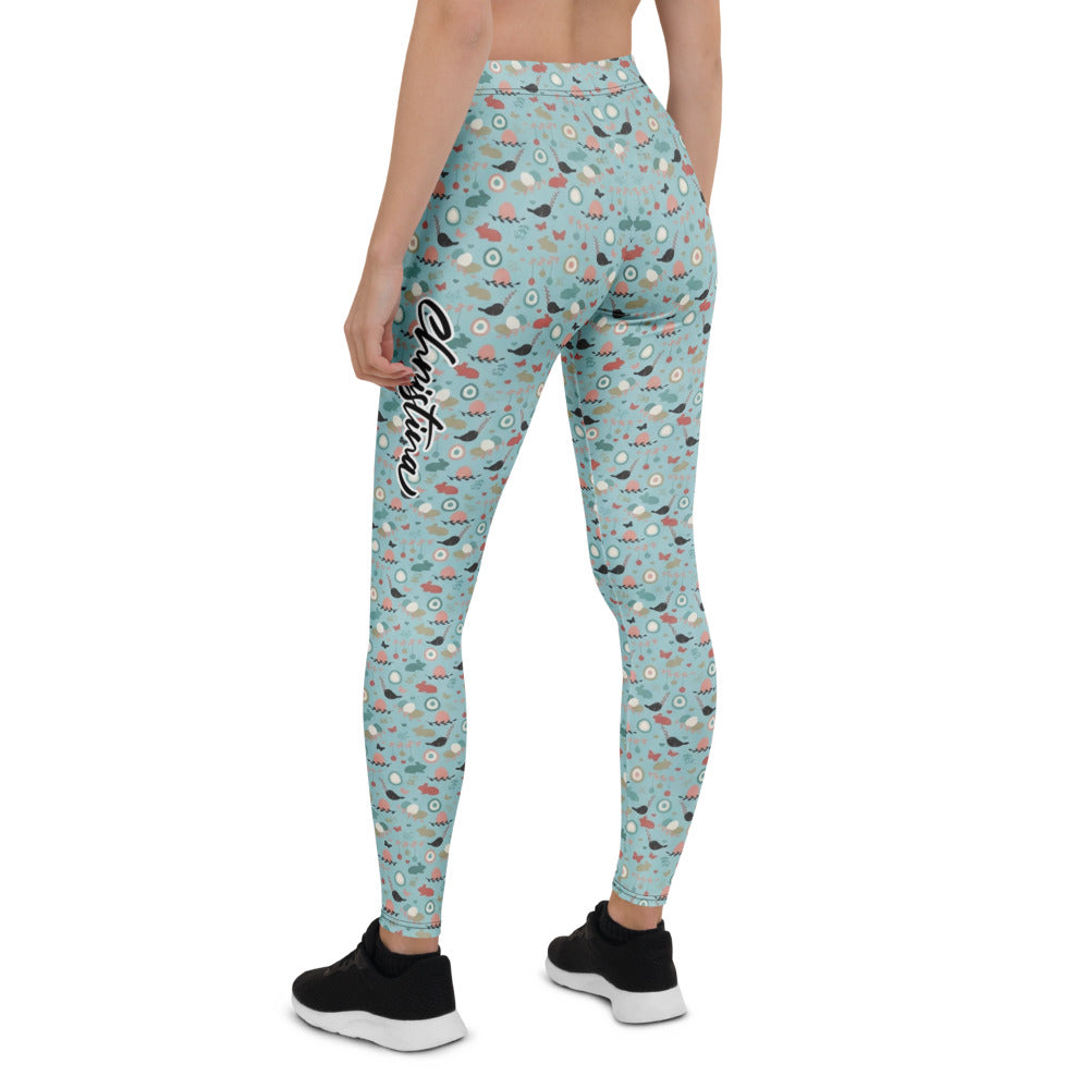 Personalisierte Damen Sportleggings Hellblau Buntes Muster Yoga Leggings Fitnesshose Abstrakt G490
