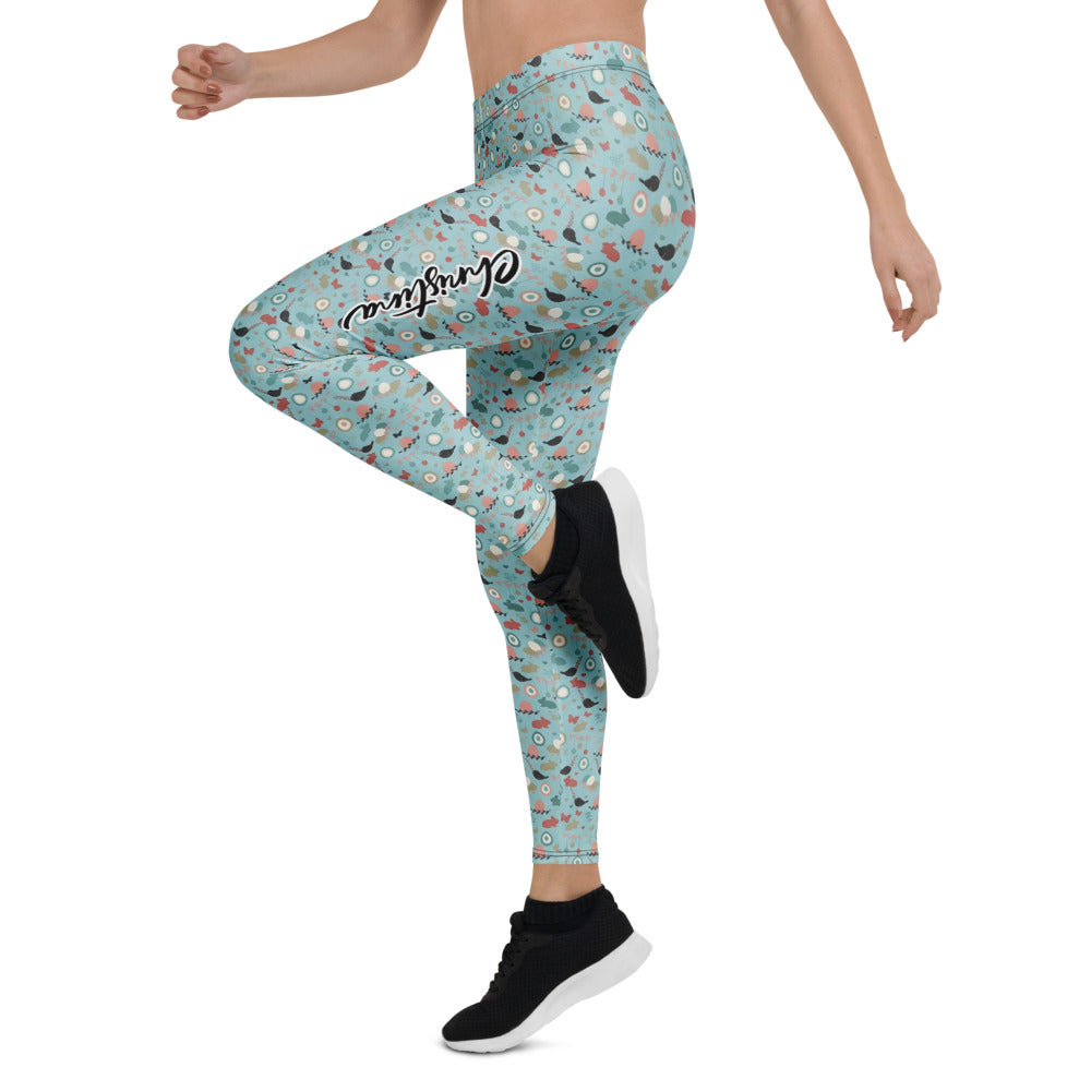 Personalisierte Damen Sportleggings Hellblau Buntes Muster Yoga Leggings Fitnesshose Abstrakt G490