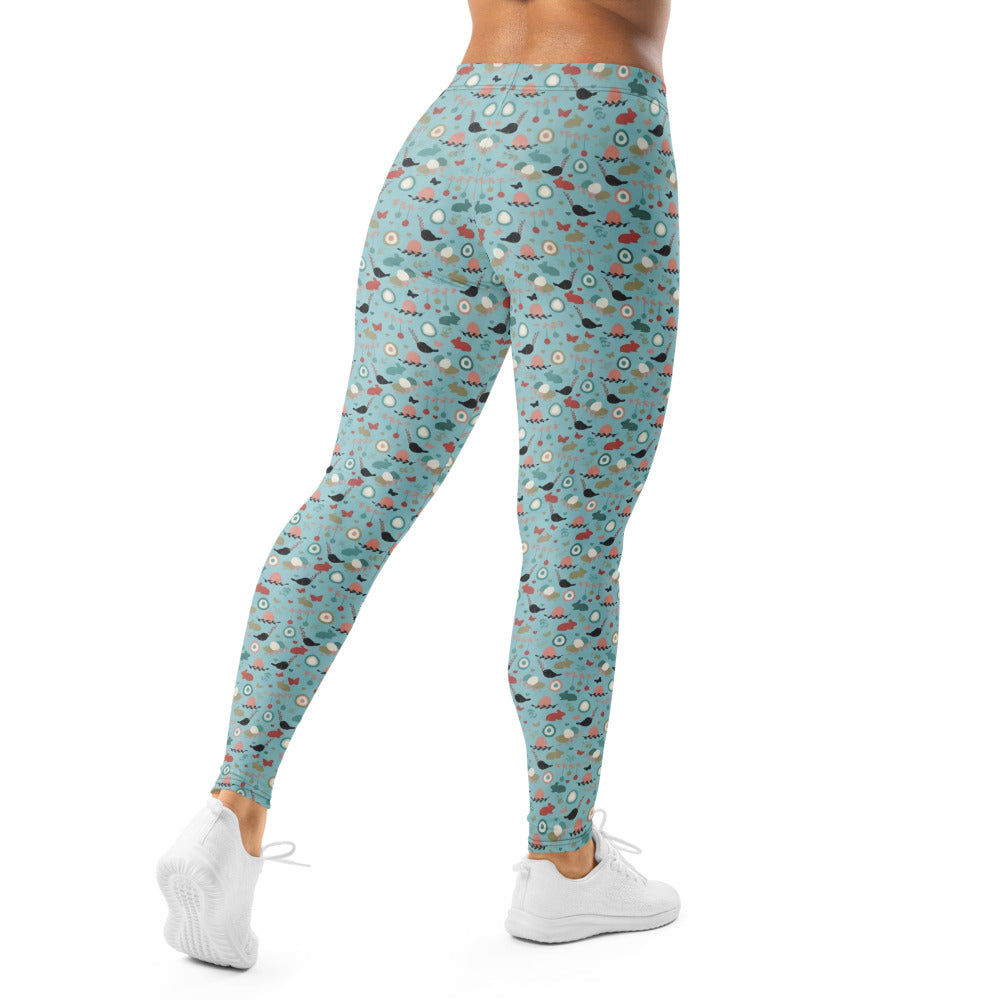 Personalisierte Damen Sportleggings Hellblau Buntes Muster Yoga Leggings Fitnesshose Abstrakt G490