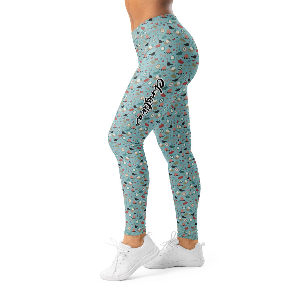 Personalisierte Damen Sportleggings Hellblau Buntes Muster Yoga Leggings Fitnesshose Abstrakt G490