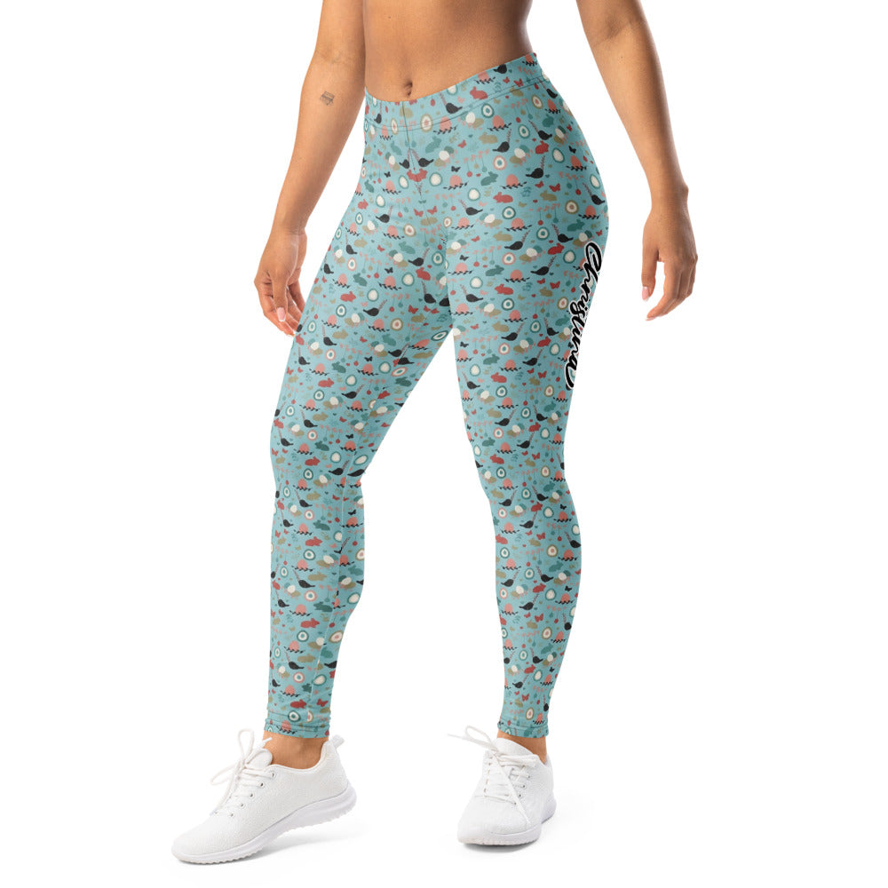Personalisierte Damen Sportleggings Hellblau Buntes Muster Yoga Leggings Fitnesshose Abstrakt G490
