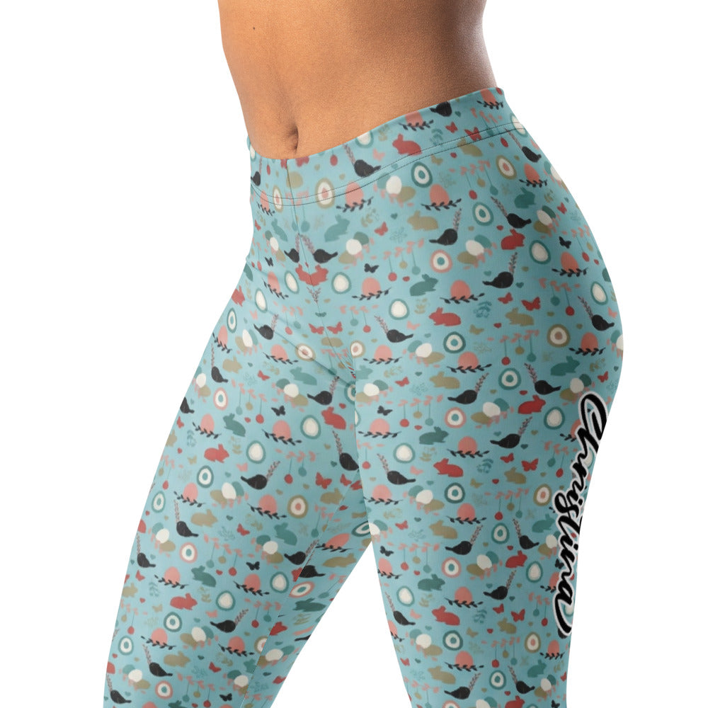 Personalisierte Damen Sportleggings Hellblau Buntes Muster Yoga Leggings Fitnesshose Abstrakt G490