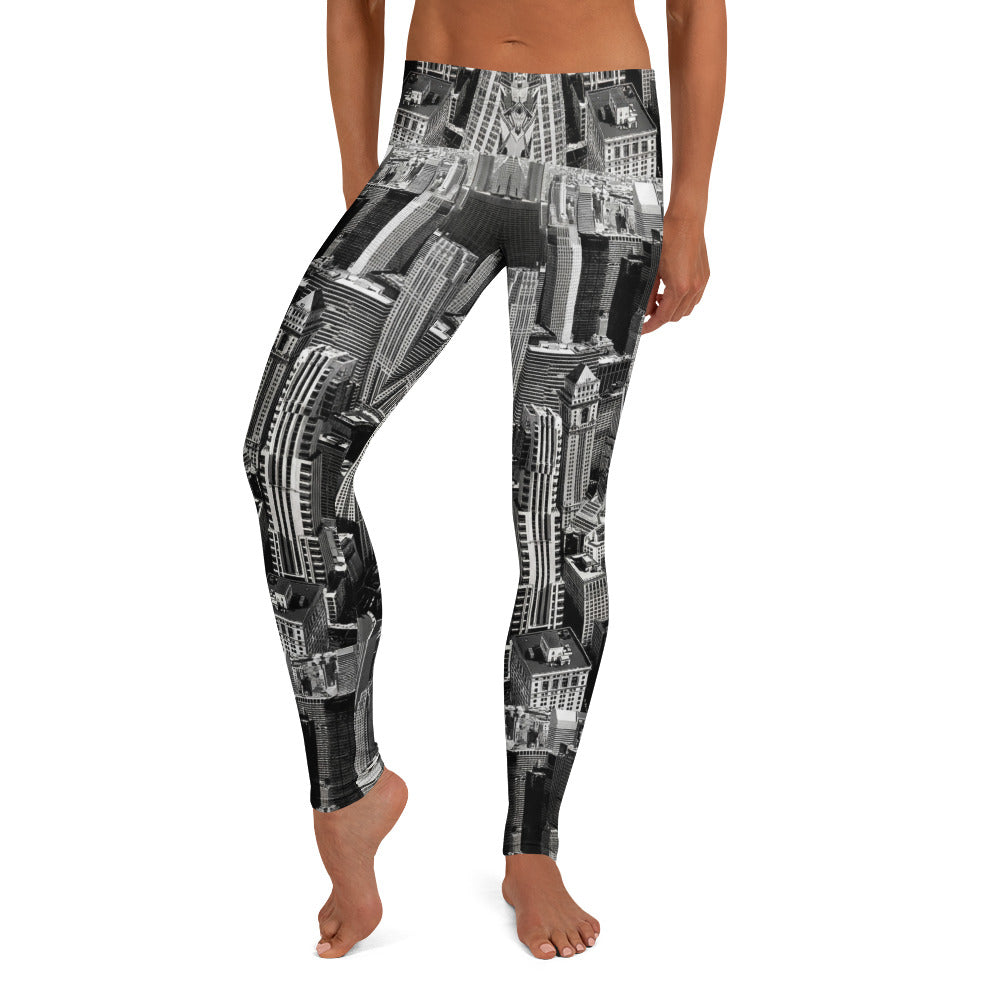 Personalisierte Sportleggings Damen Skyline Print Schwarz Weiß Fitnesshose Urban Architektur Design H480