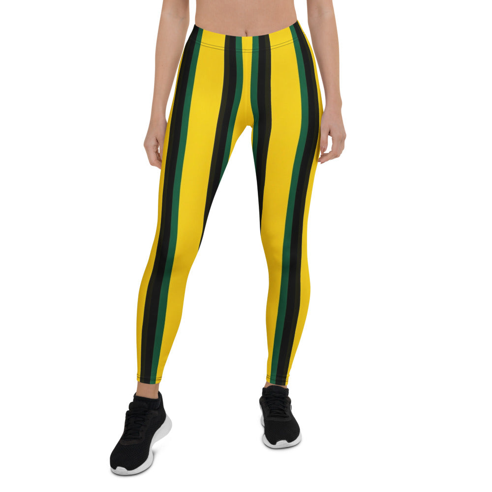 Personalisierte Damen Sportleggings Gelb Grün Schwarz Gestreift Fitness Yoga Hose T970
