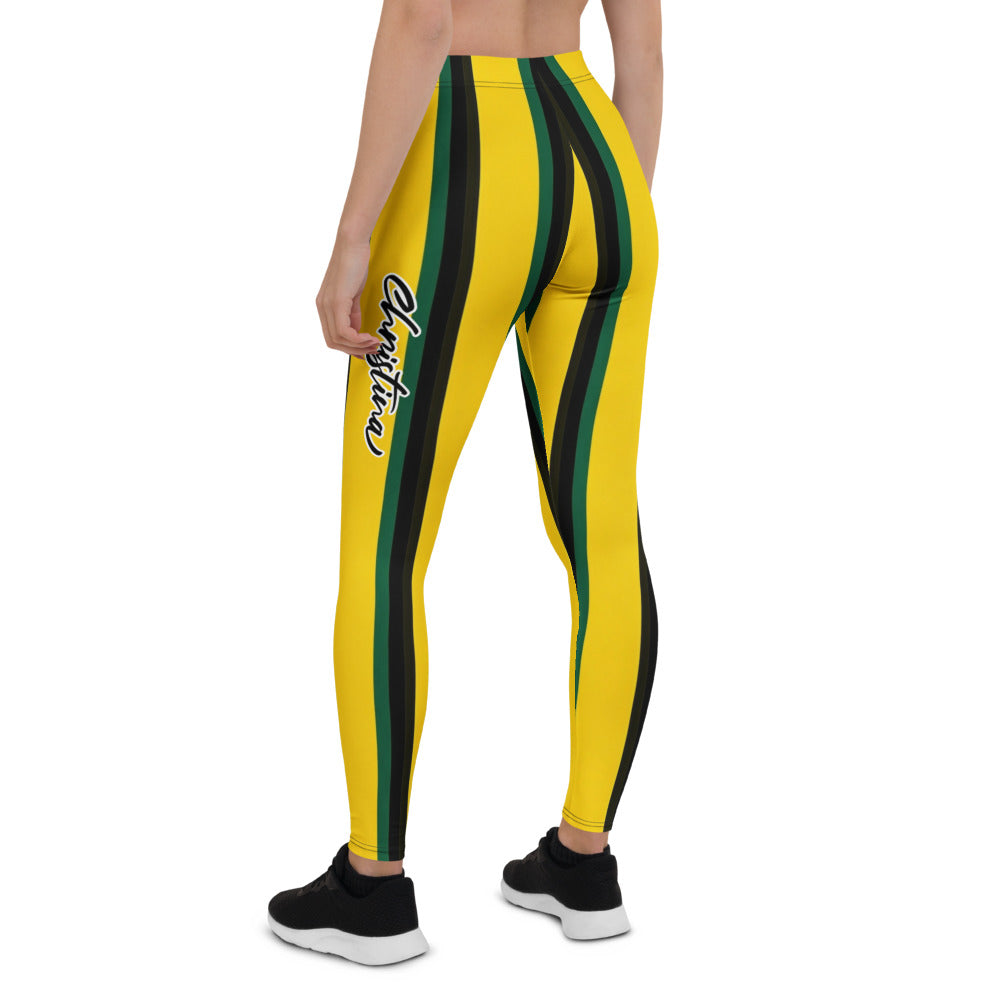 Personalisierte Damen Sportleggings Gelb Grün Schwarz Gestreift Fitness Yoga Hose T970