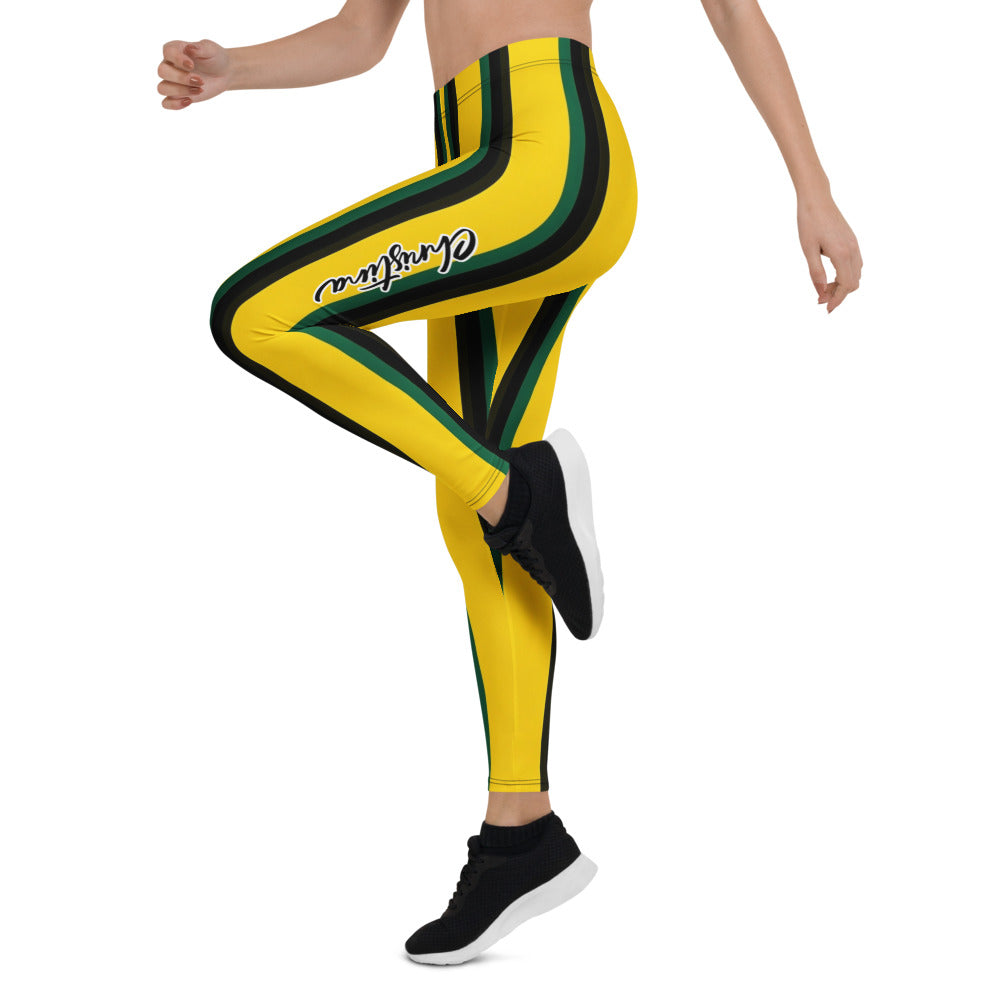 Personalisierte Damen Sportleggings Gelb Grün Schwarz Gestreift Fitness Yoga Hose T970