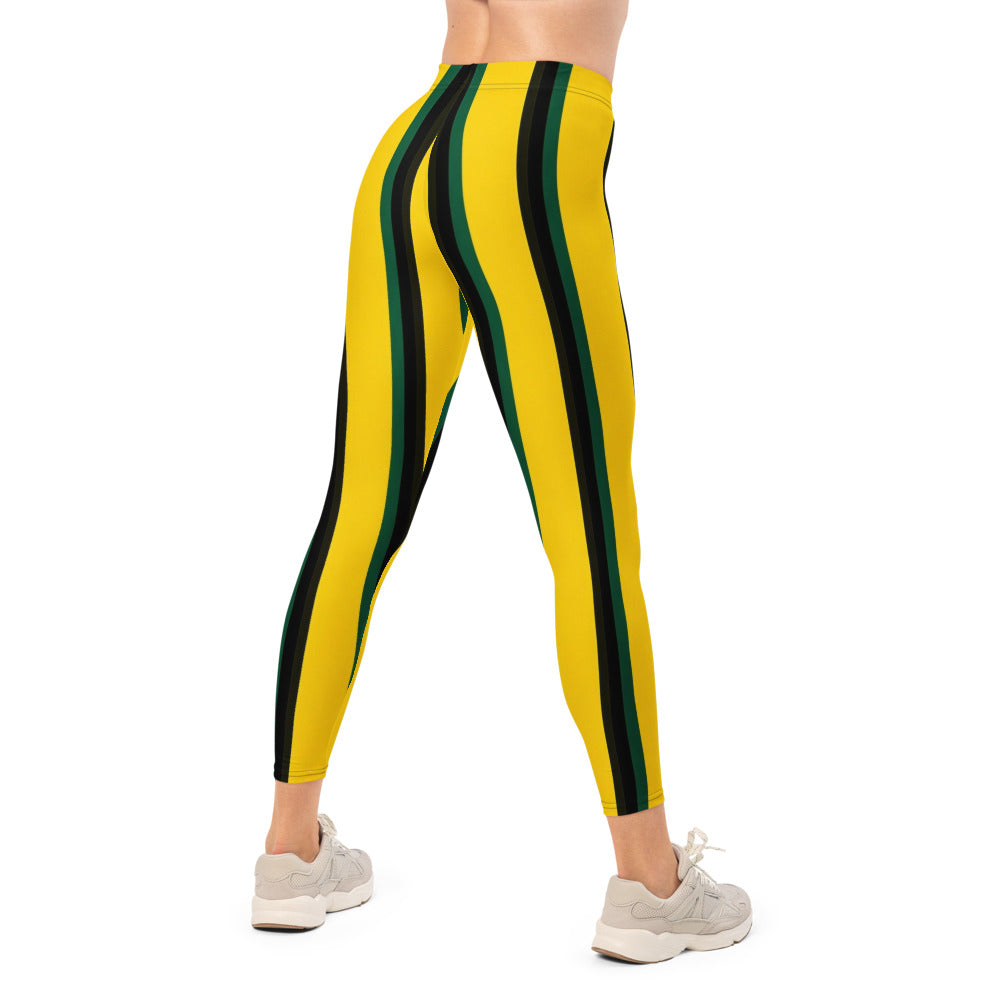 Personalisierte Damen Sportleggings Gelb Grün Schwarz Gestreift Fitness Yoga Hose T970