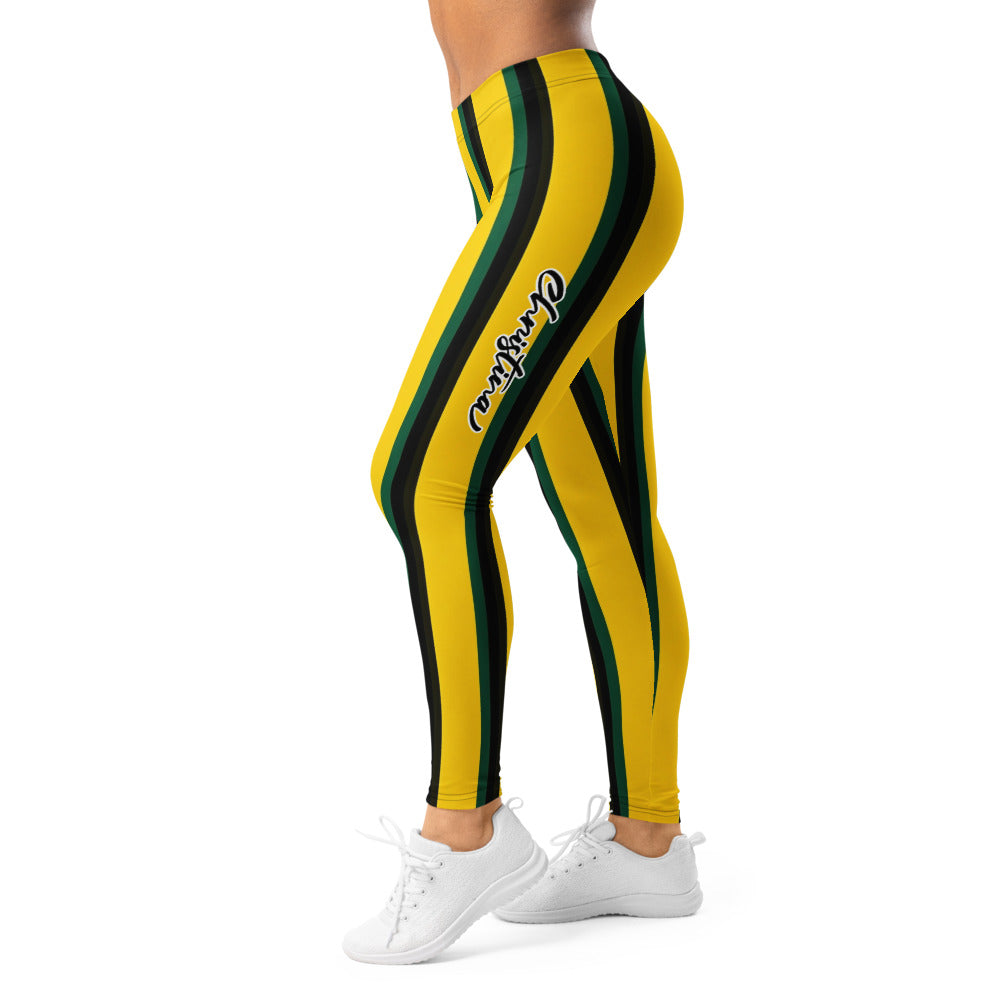 Personalisierte Damen Sportleggings Gelb Grün Schwarz Gestreift Fitness Yoga Hose T970