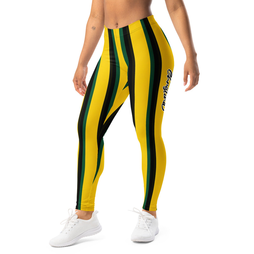 Personalisierte Damen Sportleggings Gelb Grün Schwarz Gestreift Fitness Yoga Hose T970