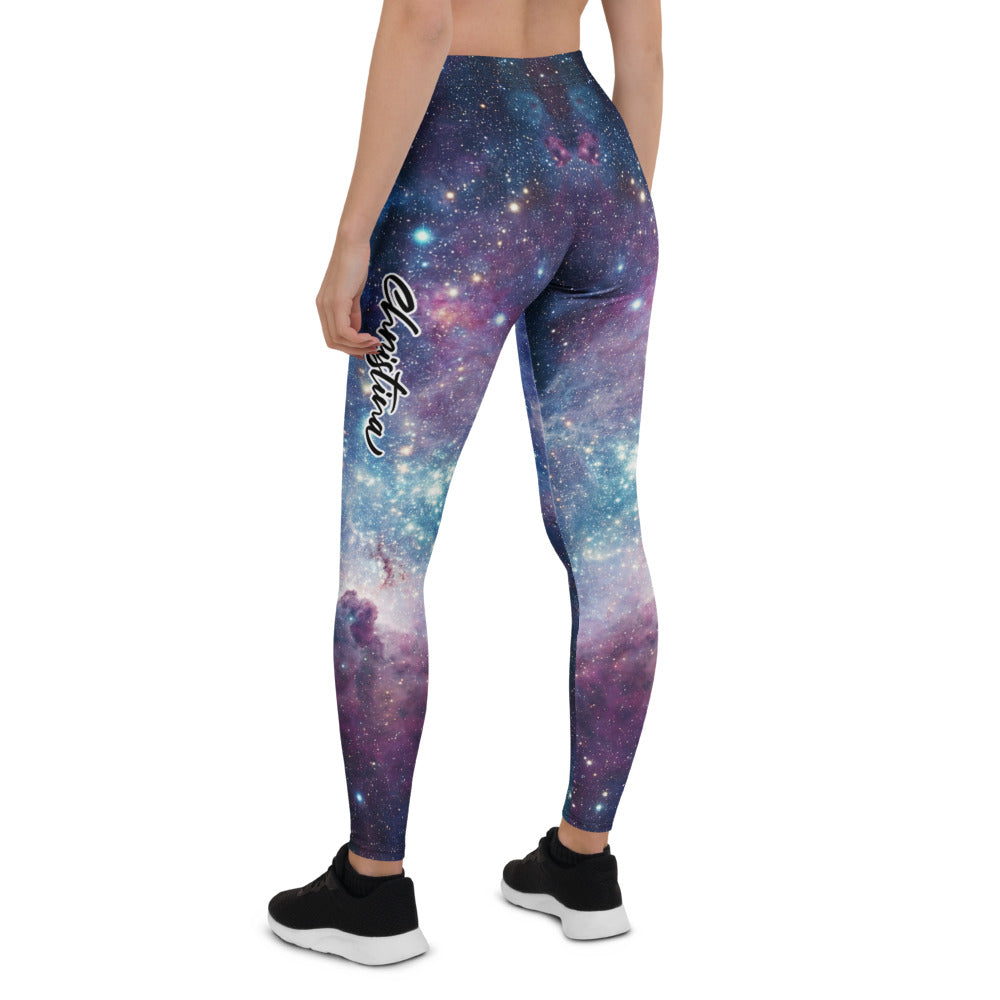 Personalisierte Damen Sportleggings Galaxy Design Blau Lila Fitness Leggings Sternenhimmel Print K918