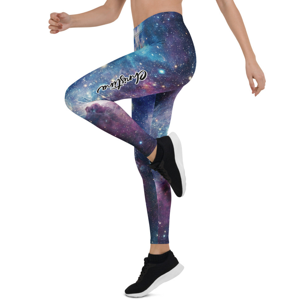 Personalisierte Damen Sportleggings Galaxy Design Blau Lila Fitness Leggings Sternenhimmel Print K918